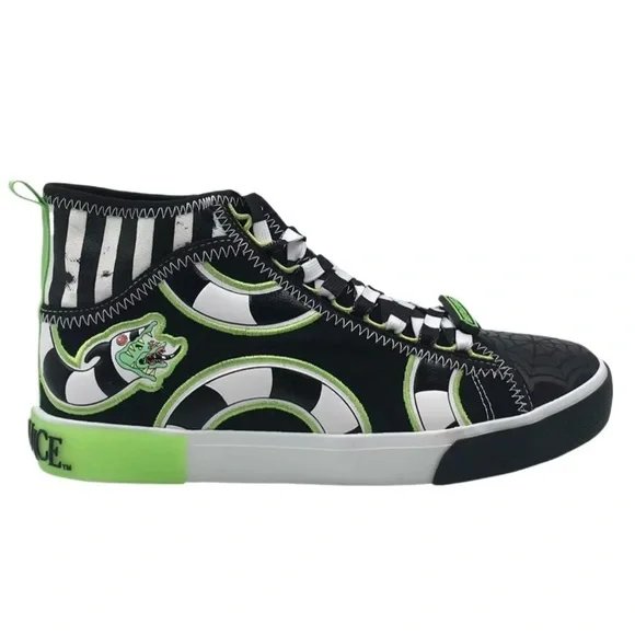 🐍Beetlejuice High-Top Sneakers Black Green Men’s Lace-Up Shoes Size 8